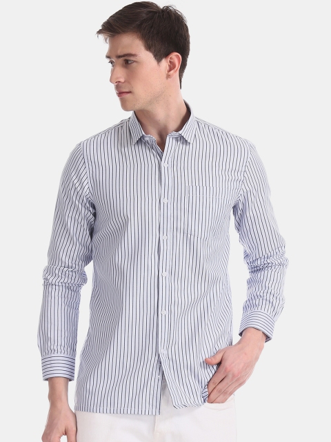 

Excalibur Men Blue & White Regular Fit Striped Formal Shirt