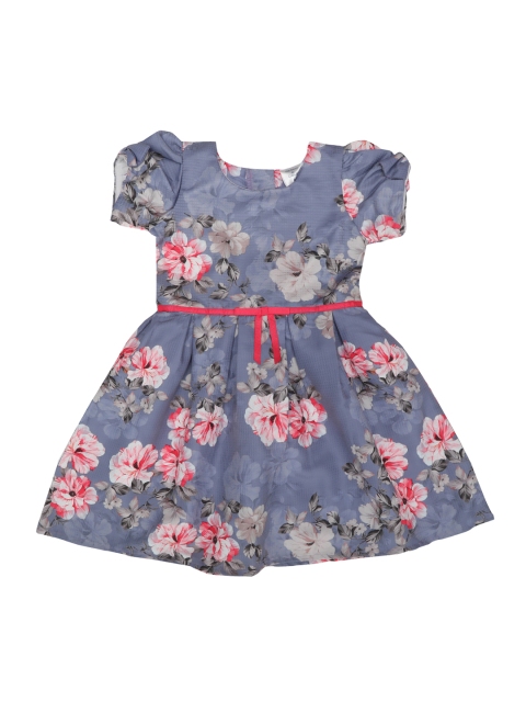 

Doodle Girls Grey & Pink Floral Print Fit and Flare Dress