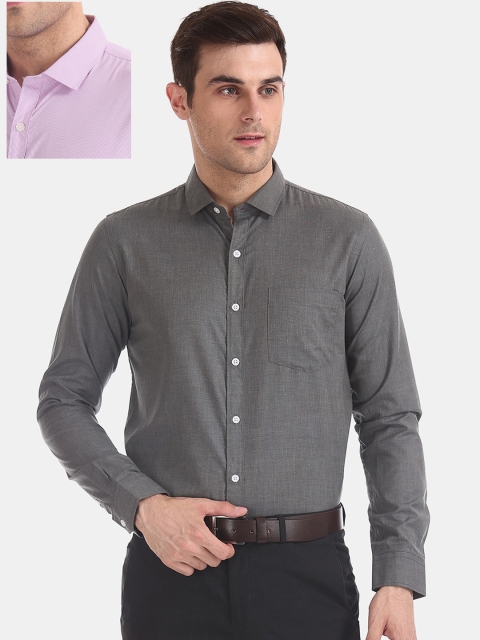 

Excalibur Men Pack Of 2 Regular Fit Solid Formal Shirts, Grey