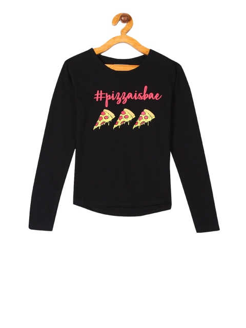 

Cherokee Girls Black & Pink Printed Round Neck T-shirt