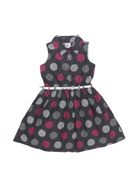 

Doodle Girls Charcoal Grey Printed Fit & Flare Dress