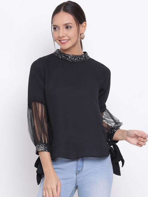 

ALL WAYS YOU Women Black Solid Embellished Top