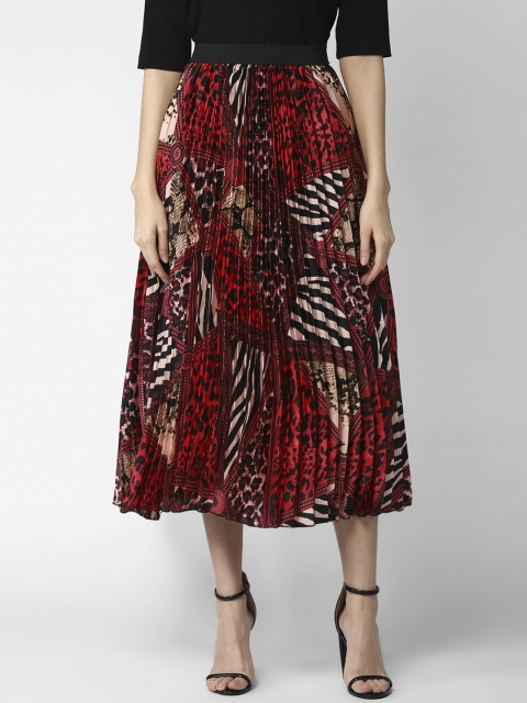 

StyleStone Women Red & Black Printed Pleated Midi Skirt