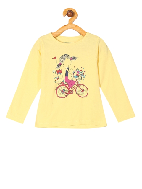 Cherokee Girls Yellow Printed Round Neck T-shirt