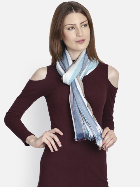 

Anekaant Women White & Blue Striped Stole