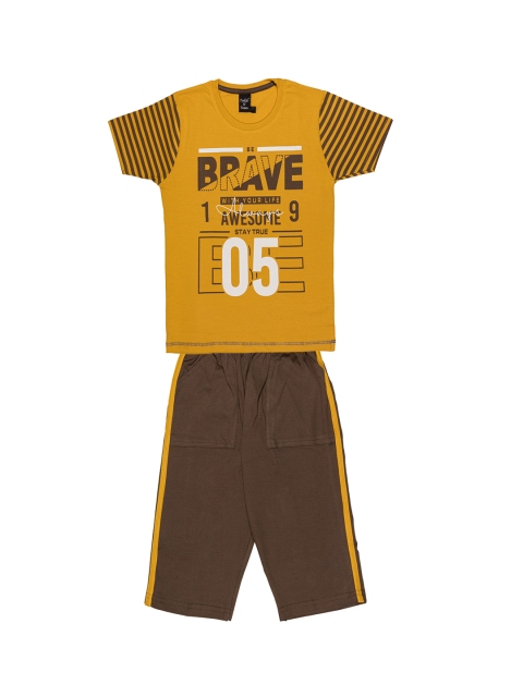 

Todd N Teen Boys Mustard Yellow & Brown Printed T-shirt with Trousers