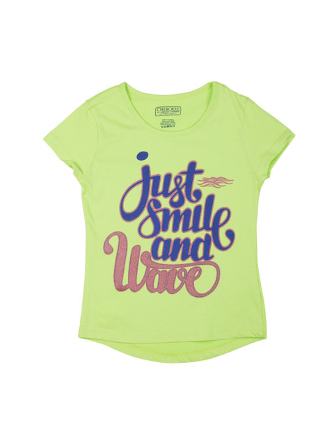 

Cherokee Girls Green & Blue Printed Round Neck T-shirt