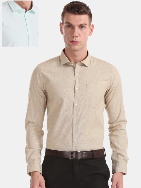 

Excalibur Men Pack Of 2 Beige & Green Regular Fit Solid Formal Shirt