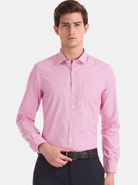 

Excalibur Men Pink & White Regular Fit Striped Formal Shirt