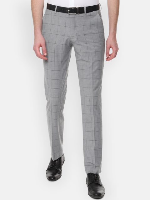 

Louis Philippe Men Grey & Beige Slim Fit Checked Formal Trousers