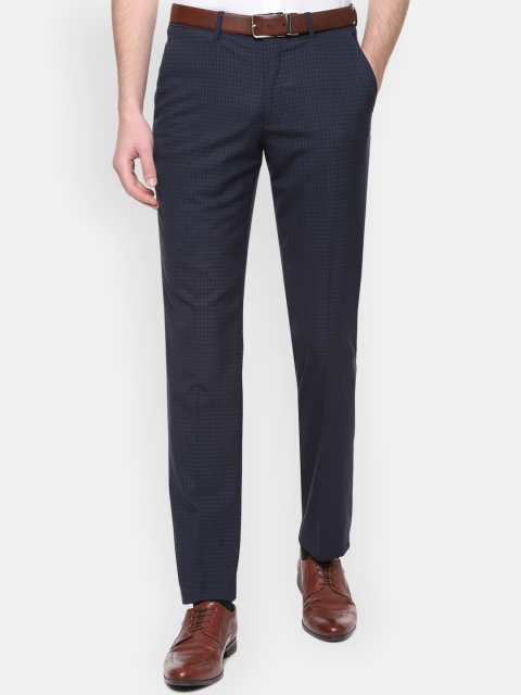

Louis Philippe Men Navy Blue Slim Fit Checked Formal Trousers