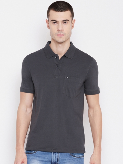 

Okane Men Charcoal Grey Solid Polo Collar T-shirt
