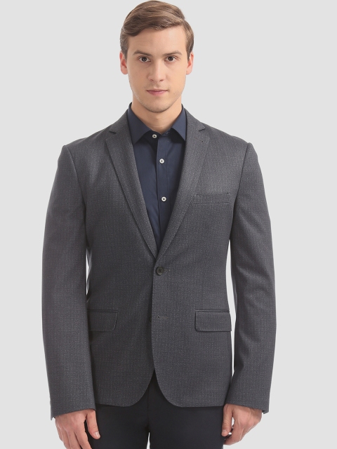 

AD By Arvind Men Grey Solid Slim-Fit Single-Breasted Formal Blazer