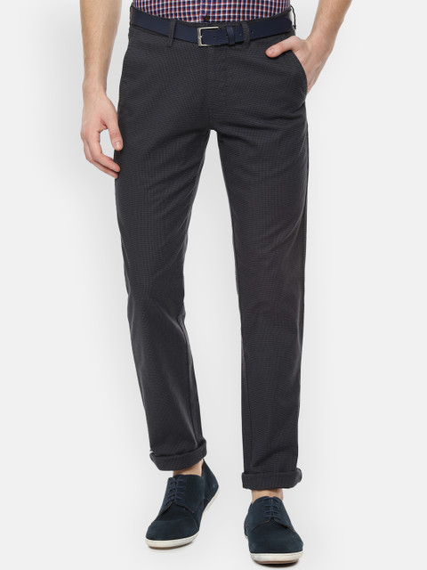 

Van Heusen Sport Men Grey & Black Slim Fit Self Design Regular Trousers