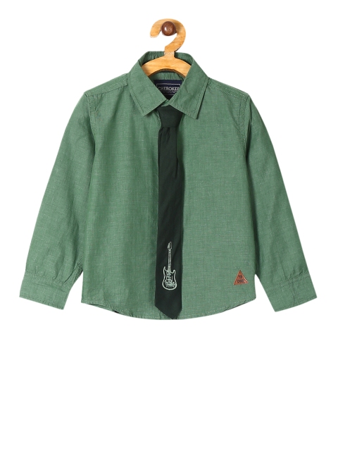 

Cherokee Boys Green Regular Fit Solid Casual Shirt With Tie