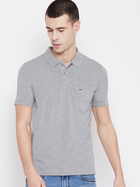 

Okane Men Grey Melange Solid Polo Collar T-shirt