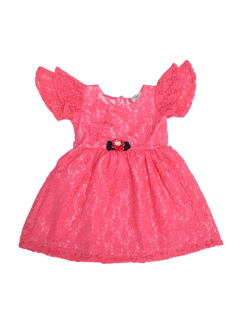 

Doodle Girls Pink Self Design Fit and Flare Dress