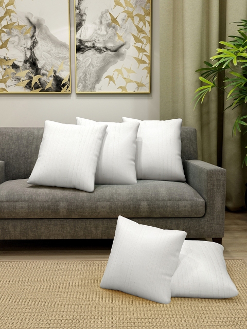 

KLOTTHE White Set of 5 Self Design Square Cushion Covers