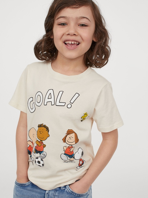 

H&M Girls Cream-Coloured Printed T-shirt