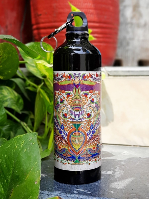 

KOLOROBIA Black & Orange Sylvan Egyptian Printed Sipper Water Bottle