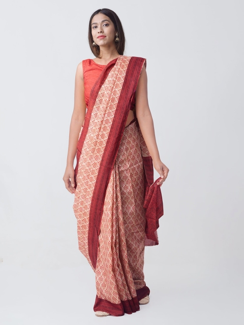 

Unnati Silks Women Rust Floral Print Art Silk Saree