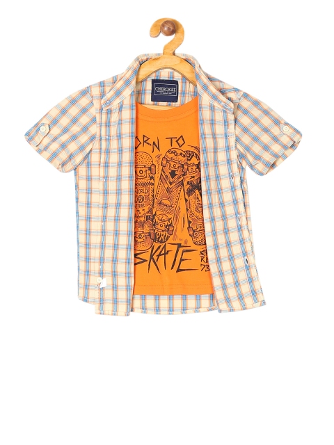 

Cherokee Boys Beige & Orange Regular Fit Checked Layered Casual Shirt