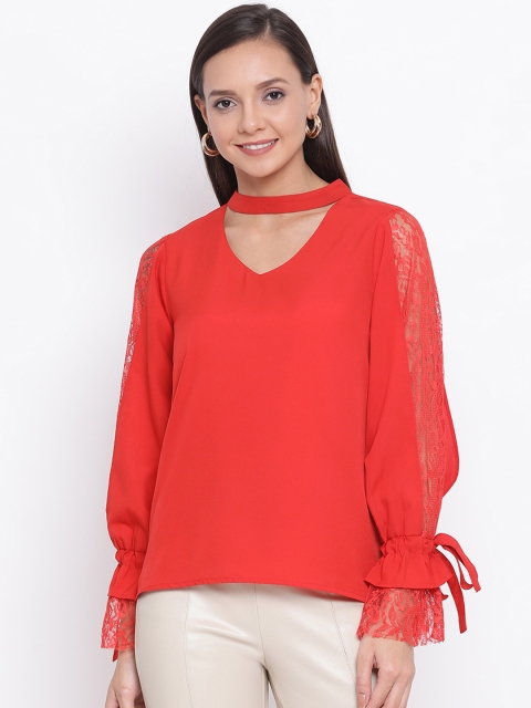 

ALL WAYS YOU Women Red Self Design Top