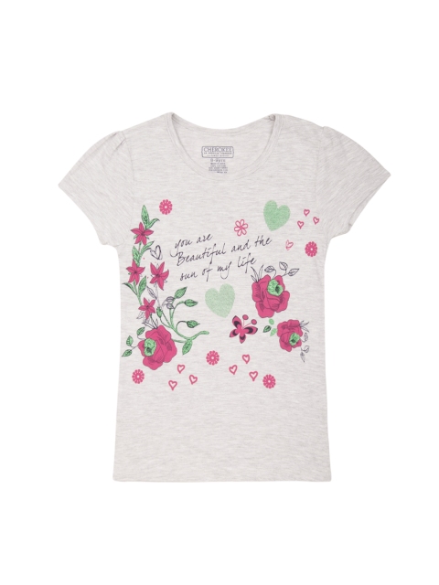 

Cherokee Girls Grey & Pink Floral Printed Round Neck T-shirt