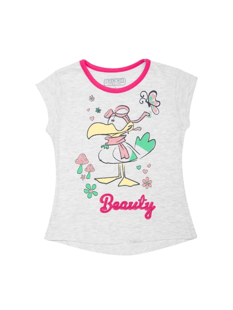 

Cherokee Girls Grey & Pink Printed Round Neck T-shirt