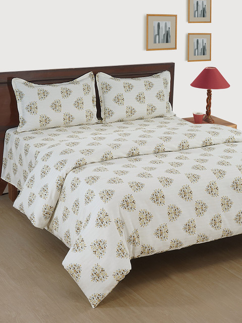 

SWAYAM White & Brown Floral 600 TC Cotton 1 King Bedsheet with 2 Pillow Covers