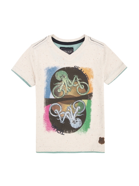 

Cherokee Boys Off-White Printed V-Neck T-shirt