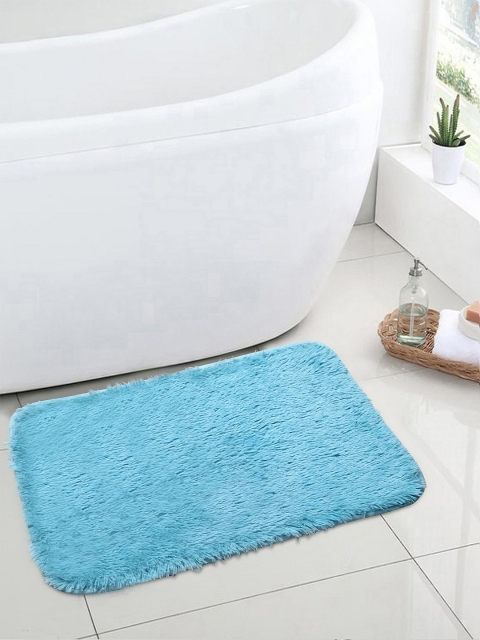 

Cortina Blue Solid Microfiber Bath Rug