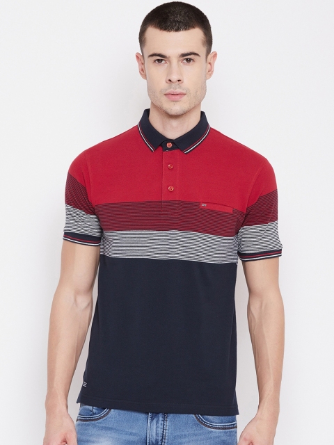 

Okane Men Red Colourblocked Polo Collar T-shirt
