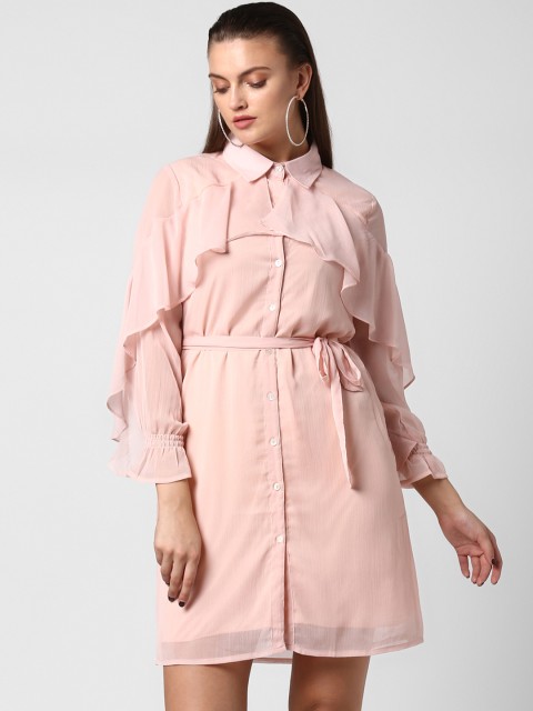 

StyleStone Women Pink Solid Chiffon Shirt Dress