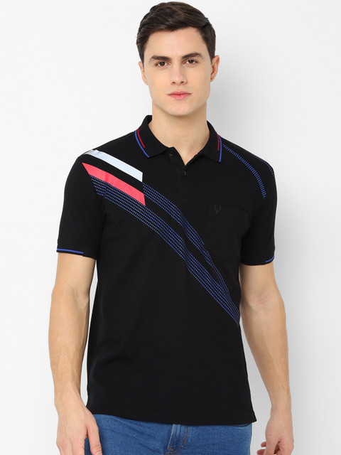 

Allen Solly Men Black & Blue Striped Polo Collar T-shirt