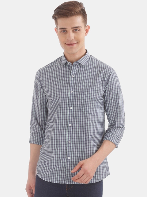 

Excalibur Men Blue & Green Slim Fit Checked Formal Shirt