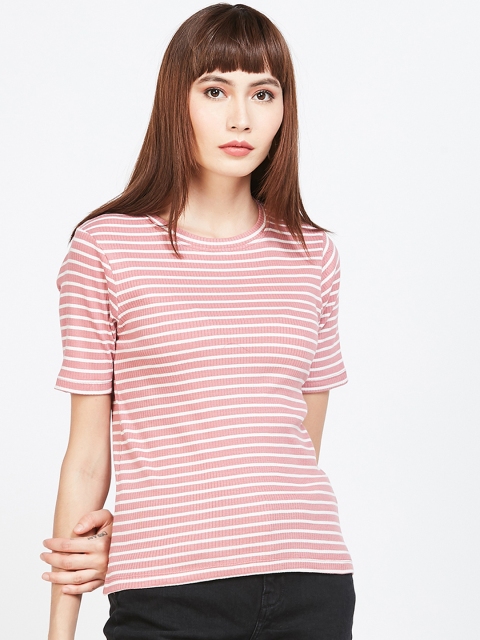 

Bossini Women Pink & White Striped T-Shirt