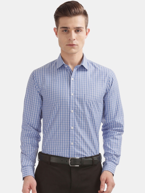 

Excalibur Men Blue & Purple Slim Fit Checked Formal Shirt