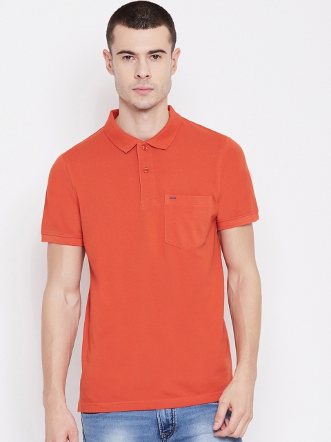 

Okane Men Orange Solid Polo Collar T-shirt