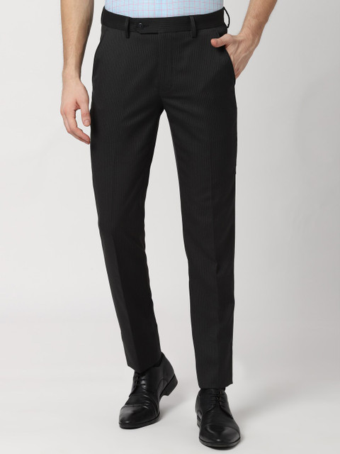 

Peter England Men Black Slim Fit Striped Formal Trousers