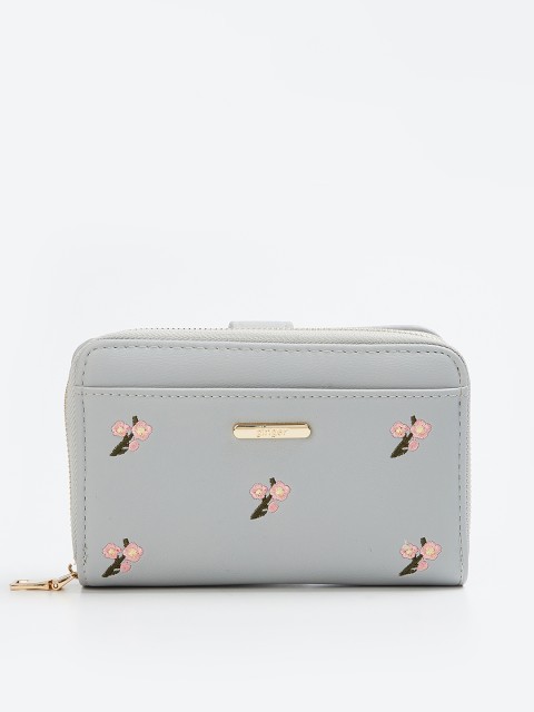 

Ginger by Lifestyle Women Grey Self Design Zip Around Wallet