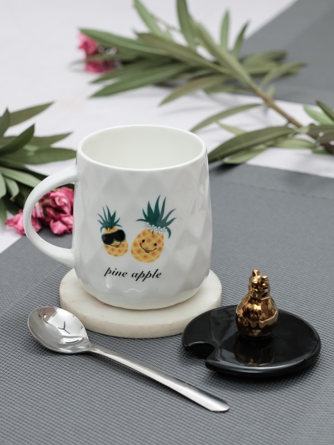 

JCPL White & Black Printed Pineapple Shaped Milk Mug With Spoon & Lid