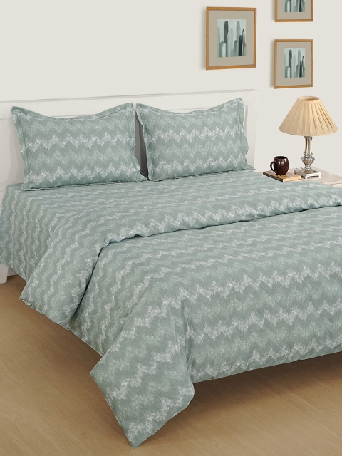 

SWAYAM Green Abstract 600 TC Cotton 1 King Bedsheet with 2 Pillow Covers