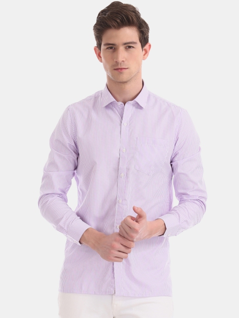 

Excalibur Men Lavender & White Regular Fit Striped Formal Shirt