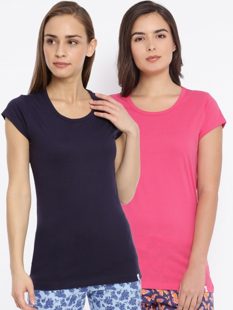 

Macrowoman W-Series Women Pack Of 2 Solid Lounge T-Shirts, Navy blue