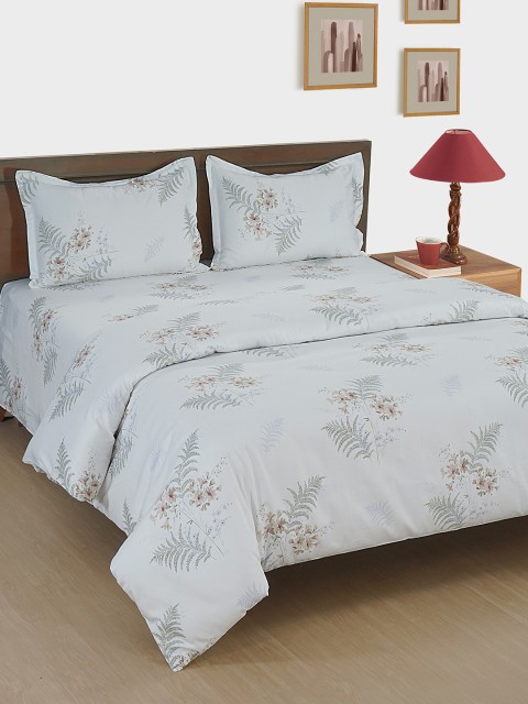 

SWAYAM White Floral 600 TC Cotton 1 King Bedsheet with 2 Pillow Covers