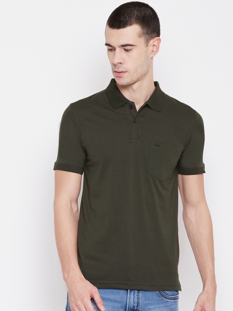 

Okane Men Olive Green Solid Polo Collar T-shirt