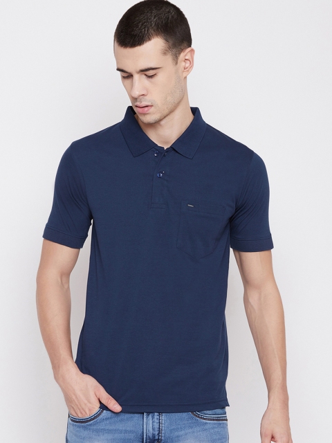 

Okane Men Blue Solid Polo Collar T-shirt