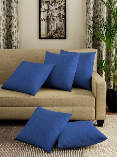 

KLOTTHE Blue Set of 5 Self Design Square Cushion Covers