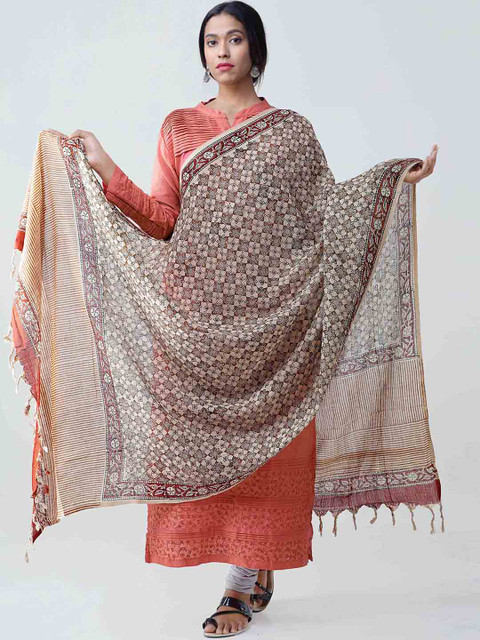 

Unnati Silks Multicoloured Printed Dupatta with Tassels, Multi